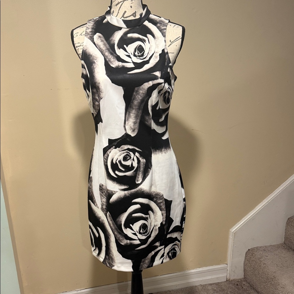 Black and White Rose Print Dress